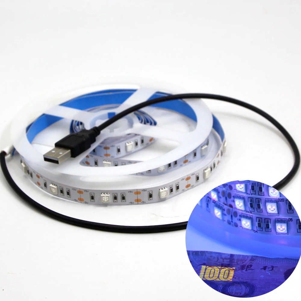 

0.5m 1m 1.5m 2m DC5V Ultraviolet Tape Ribbon lamp Light SMD 5050 30leds/m USB UV LED Strip Not Waterproof IP30 UV Strip Light