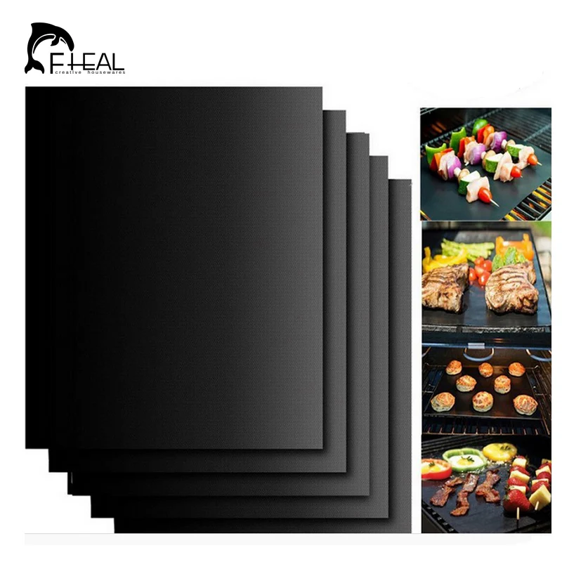 

FHEAL 2pcs/set Reusable BBQ Grill Mat Pad Sheet Hot Plate Portable Easy Clean Nonstick Cooking Tool BBQ Accessories 40*33cm