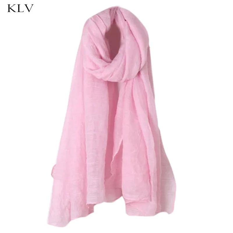 Новинка, Модный женский длинный шарф, 16 цветов, винтажные шарфы из хлопка и льна, большая шаль, хиджаб, элегантный однотонный, черный, красный, Whi - Цвет: Розовый