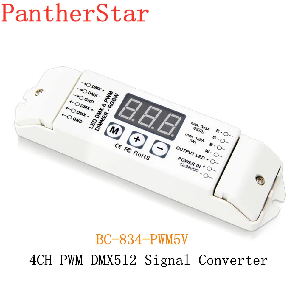 

DC12V-DC24V 3-digital-display shows 4CH DMX512 led driver controller PWM 5V/10V PWM signal PWM DMX512 Signal Converter