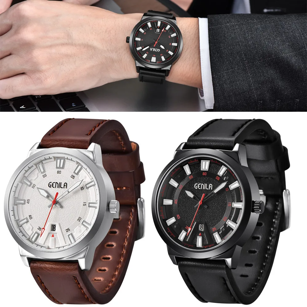 

2017 men cool Military Leather Quartz Wrist Watches automatic date display High Quality Daily Water Resistant Trendy Watch B