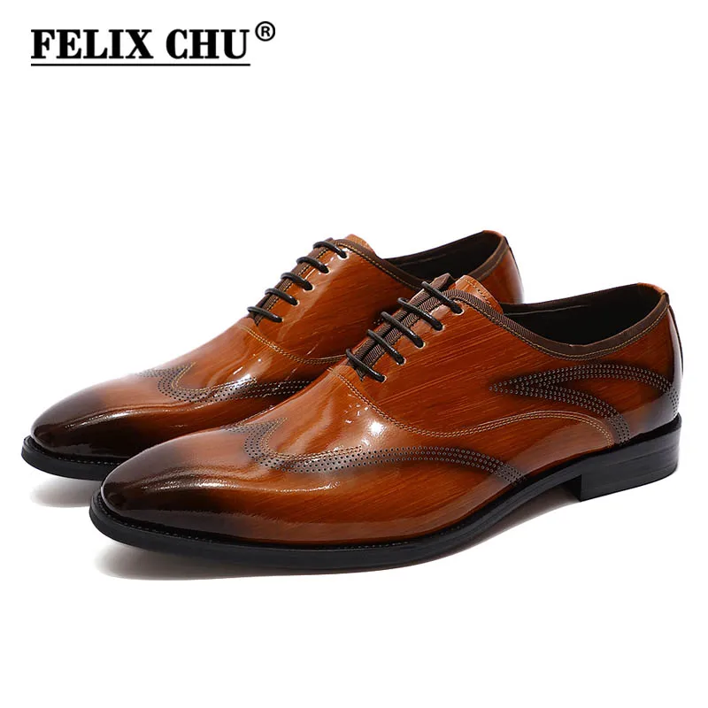 

2019 Men Dress Shoes Wingtip Patent Leather Black Brown Lace-Up Formal Oxford Shoes Wedding Party Office Business Men's Shoes
