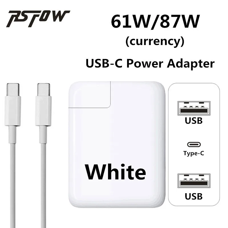 White 87W/61W USB C Power Adapter Charger Type C TWO USB Port Charger