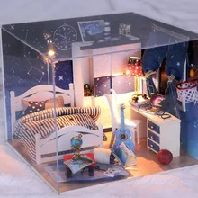 C кукольный дом мебель Diy Миниатюрный спальня пылезащитный чехол 3D Деревянный Miniaturas мальчик комната кукольный домик для подарков игрушки M008