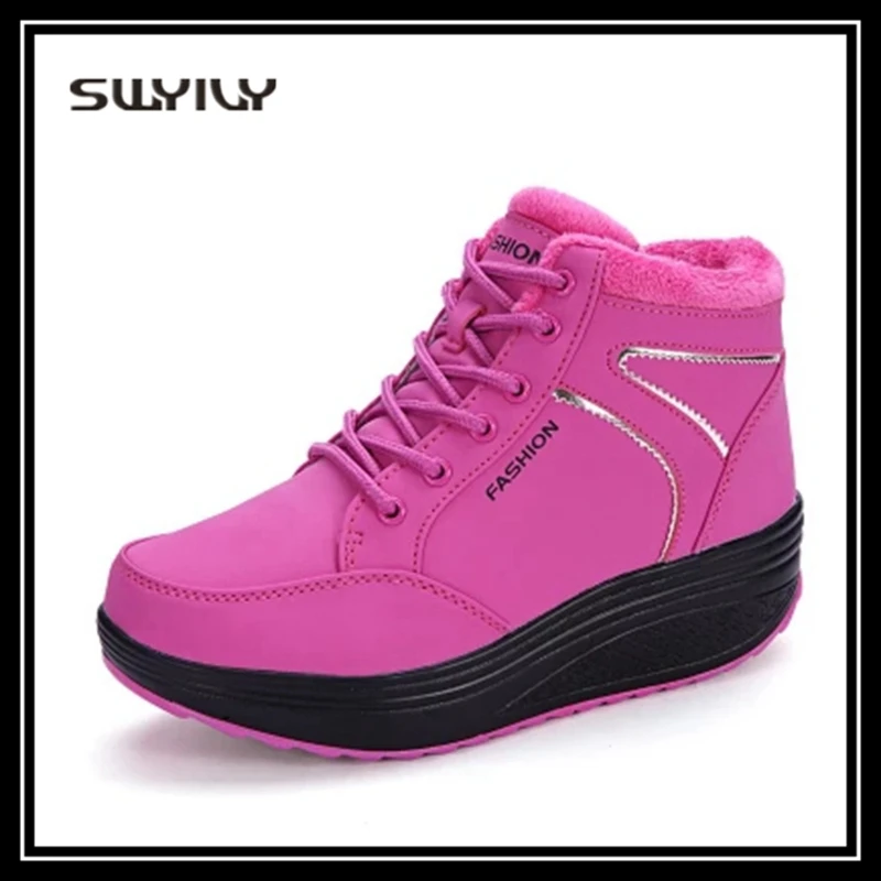 SWYIVY Women Toning Snow Short Boots Thick-sole Warm Velvet 2018 New Winter Lose Weight Female Swing Shoes Height Increasing