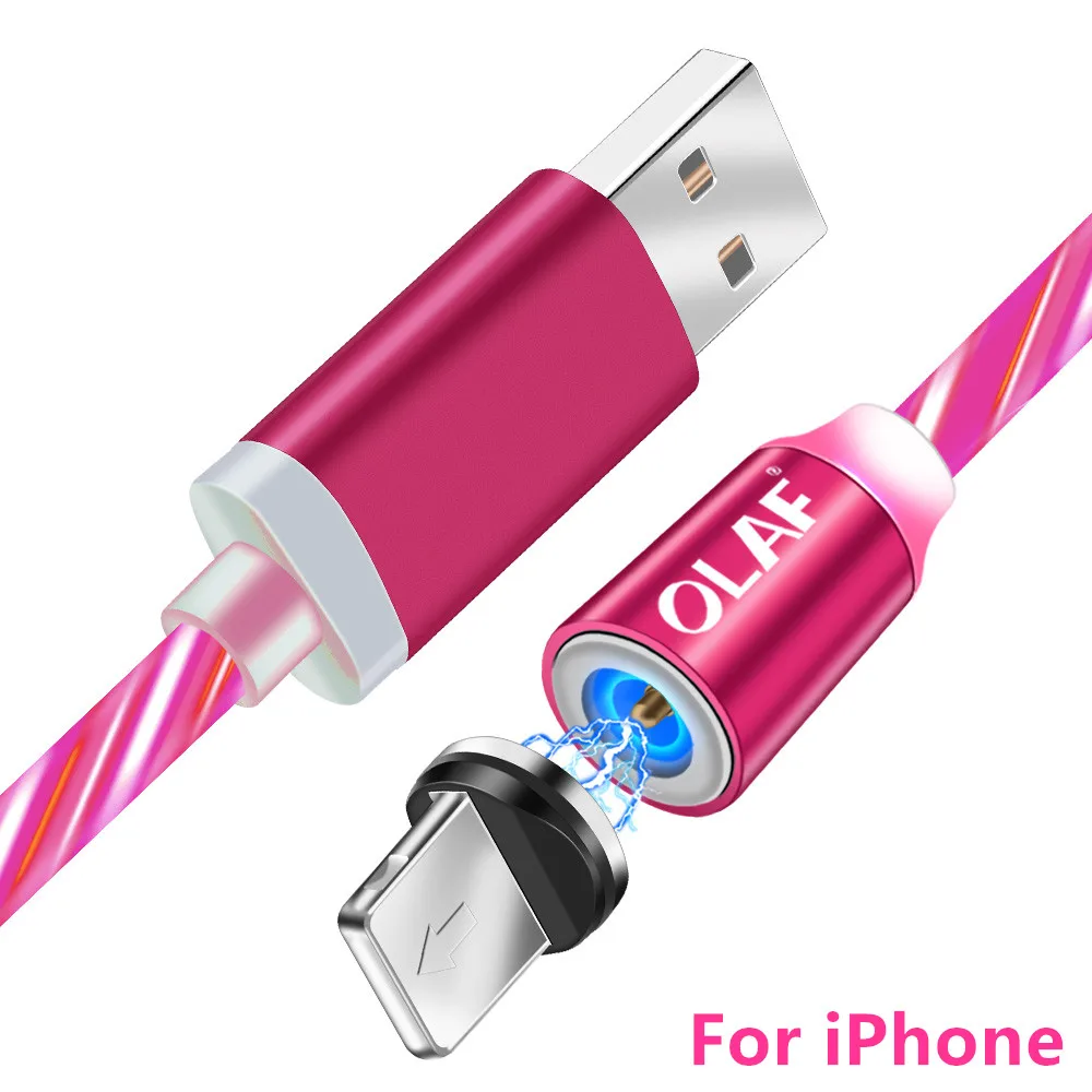 Магнитный usb-кабель Олаф для iPhone, светодиодный, светящийся, магнитный, Micro USB type-C кабель для samsung Galaxy S9 S10 Xiaomi huawei - Цвет: RED For iPhone ios