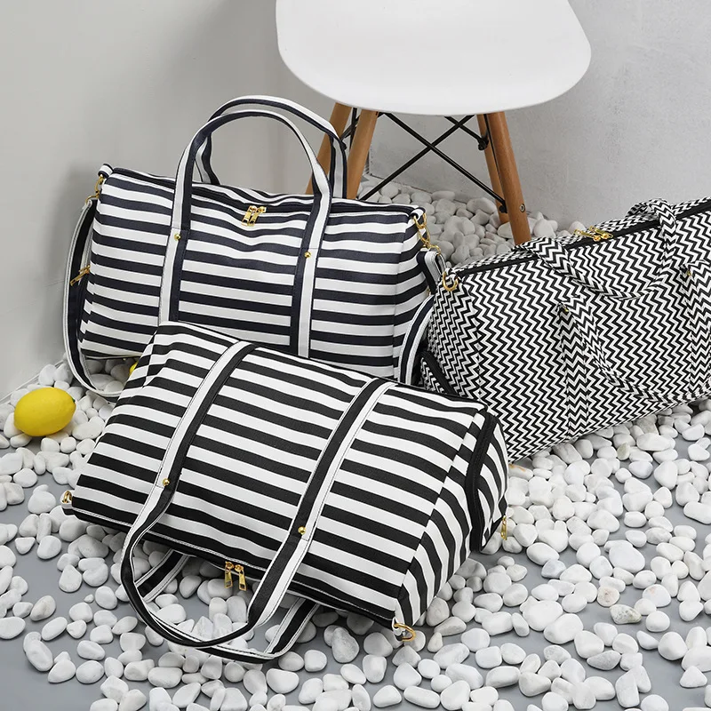 

New Striped Shoes Large Capacity Luggage Bag Fashion Lady Sports Bag Leisure Travel Yoga Outdoor Gym Bag Practical Shoulder Bag
