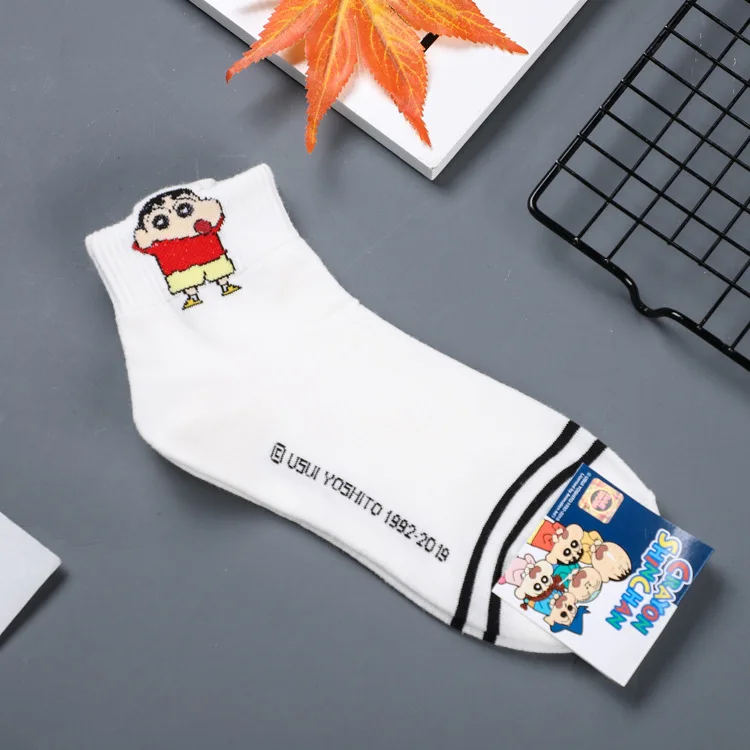 Полосатые Носки с рисунком из мультфильма Crayon Shin chan Toru Kazama Nohara Himawari dog, милые забавные женские носки, весенне-осенние хлопковые короткие носки - Цвет: 12