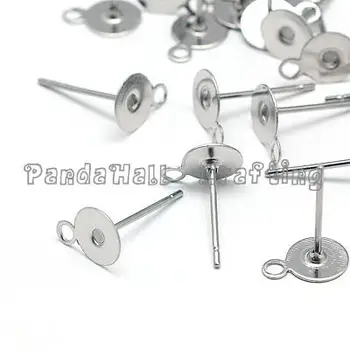 

304 Stainless Steel Flat Round Blank Peg & Post Ear Studs Findings, 12x8x8mm, Hole: 1mm, Pin: 0.4mm