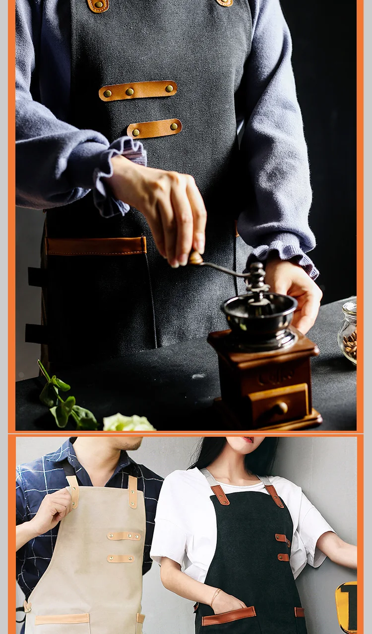 Новая мода парусиновый передник для женщина мужчина кухня приготовления выпечки фартук с карманами нагрудник кафетерий рабочие фартуки индивидуальный логотип Подарочный