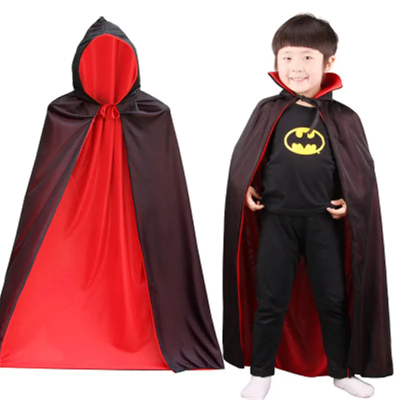 Halloween Trench Cloak Cosplay Costume Death Vampire Red Black Cloak Double and Single Layer Stand Collar Hooded Cloak Costume Halloween Trench Cloak Cosplay Costume Death Vampire Red Black Cloak Double and Single Layer Stand Collar Hooded Cloak Costume