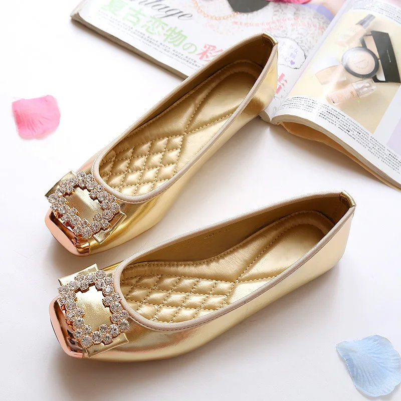 

2019 Europe and America New Tide Diamond Square Head Single Shoes Ballet Flat Shoes Peas Large Size Women's Boat Shoes