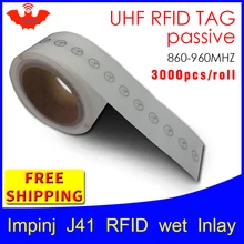UHF RFID Метка стикер Impinj J41 EPC6C влажная инкрустация 915mhz868mhz860-960MHZ Higgs3 3000 шт аденсивная Пассивная RFID этикетка