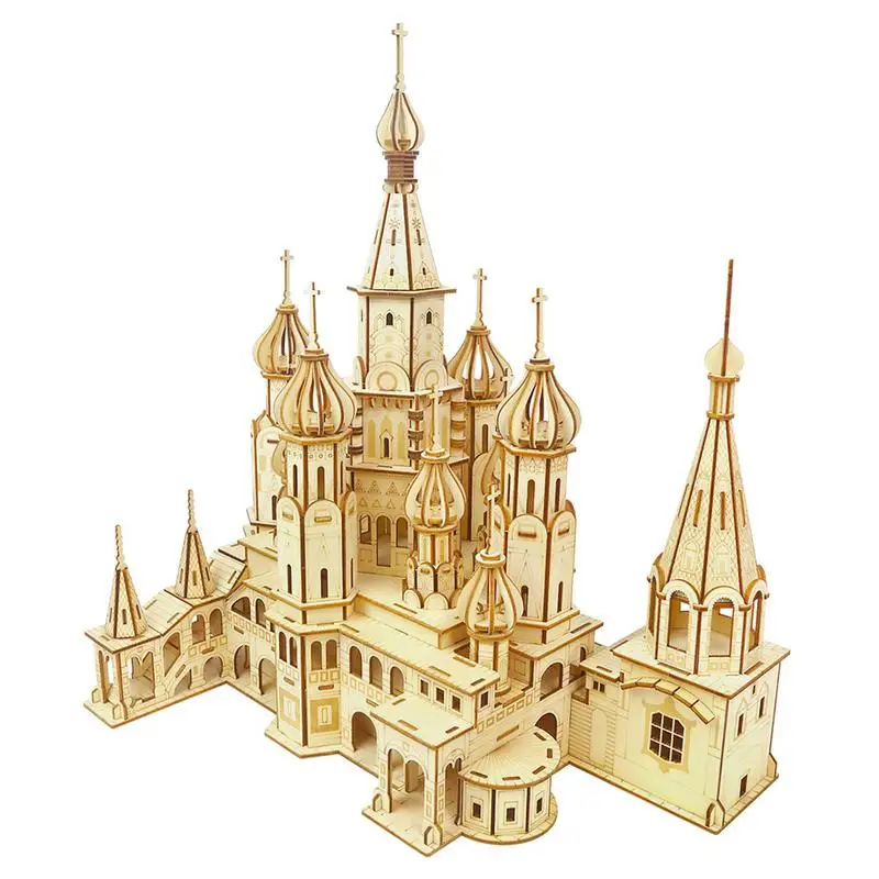 

Wooden Toy Puzzle Laser Engraving DIY Assembly Constructor Kit Toy Child Teen Adult Saint Basil Cathedral Mechanical 3D Model