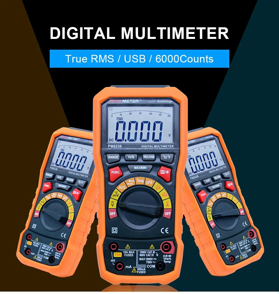 Цифровой мультиметр тестер Авто Диапазон multimetro тестер температуры и регистратор данных 6000 отсчетов PEAKMETER MS8236