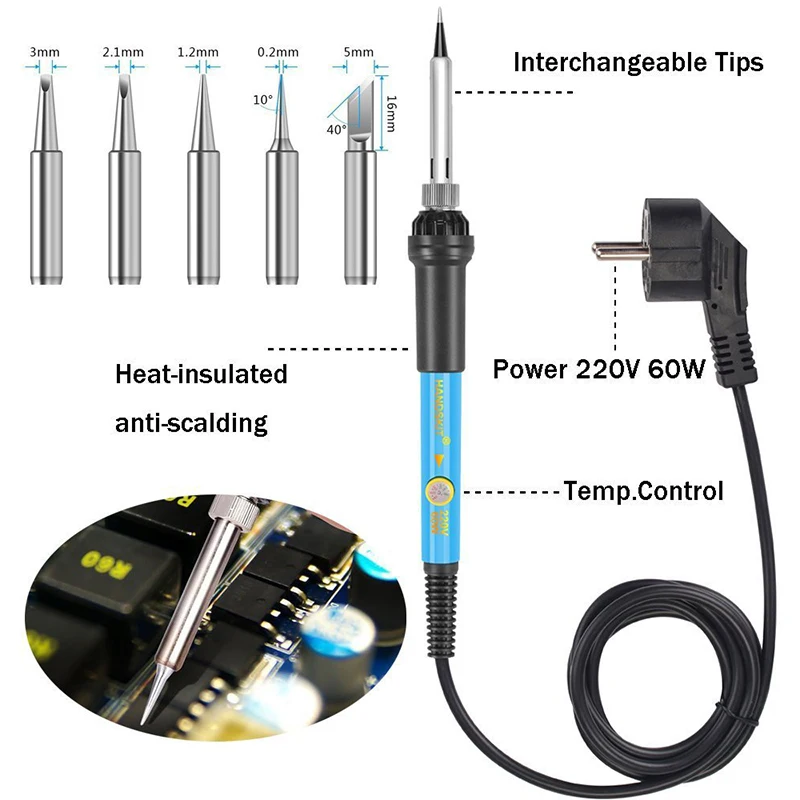110 В 220 Регулируемый температура Электрический Утюг паяльный набор 60 Вт ЕС США Plug Сварка Утюг комплект инструмента для ремонта в кончик