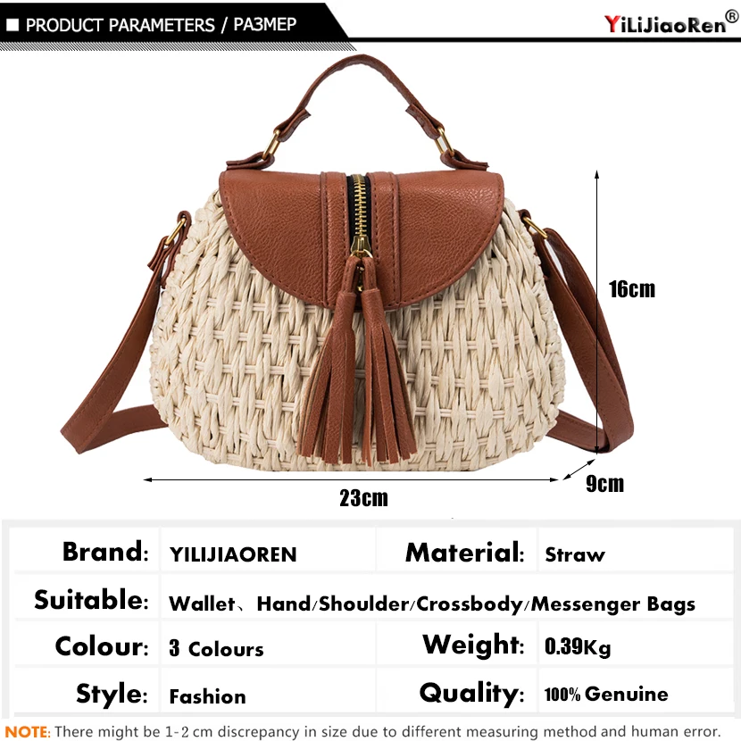 الأزياء اليدوية الروطان المنسوجة الإناث حقائب الصيف حقيبة شاطئية الفاخرة العلامة التجارية القش حقيبة بوهيميا أكياس Crossbody للنساء 2019 كيس