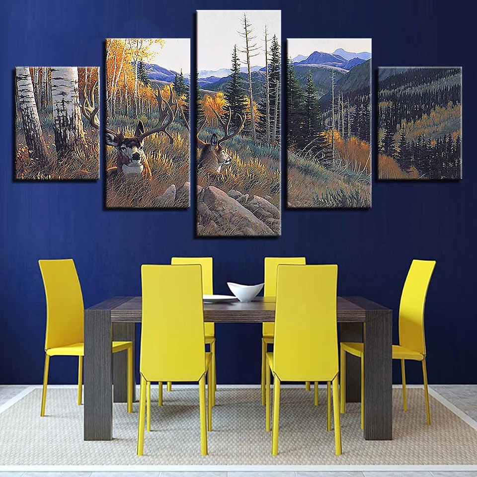 

Painting Wall Art Poster Modular Popular Pictures 5 Panel Animal Deer Abstract Framework Canvas For Living Room Home Decor