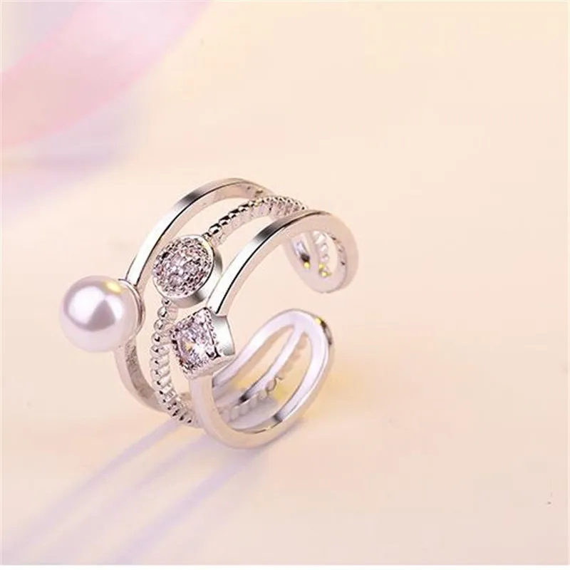 MEEKCAT кольца из стерлингового серебра 925 для женщин модные Многослойные жемчужные мозаики CZ с цирконом, изменяемого размера кольца bague anillos femme