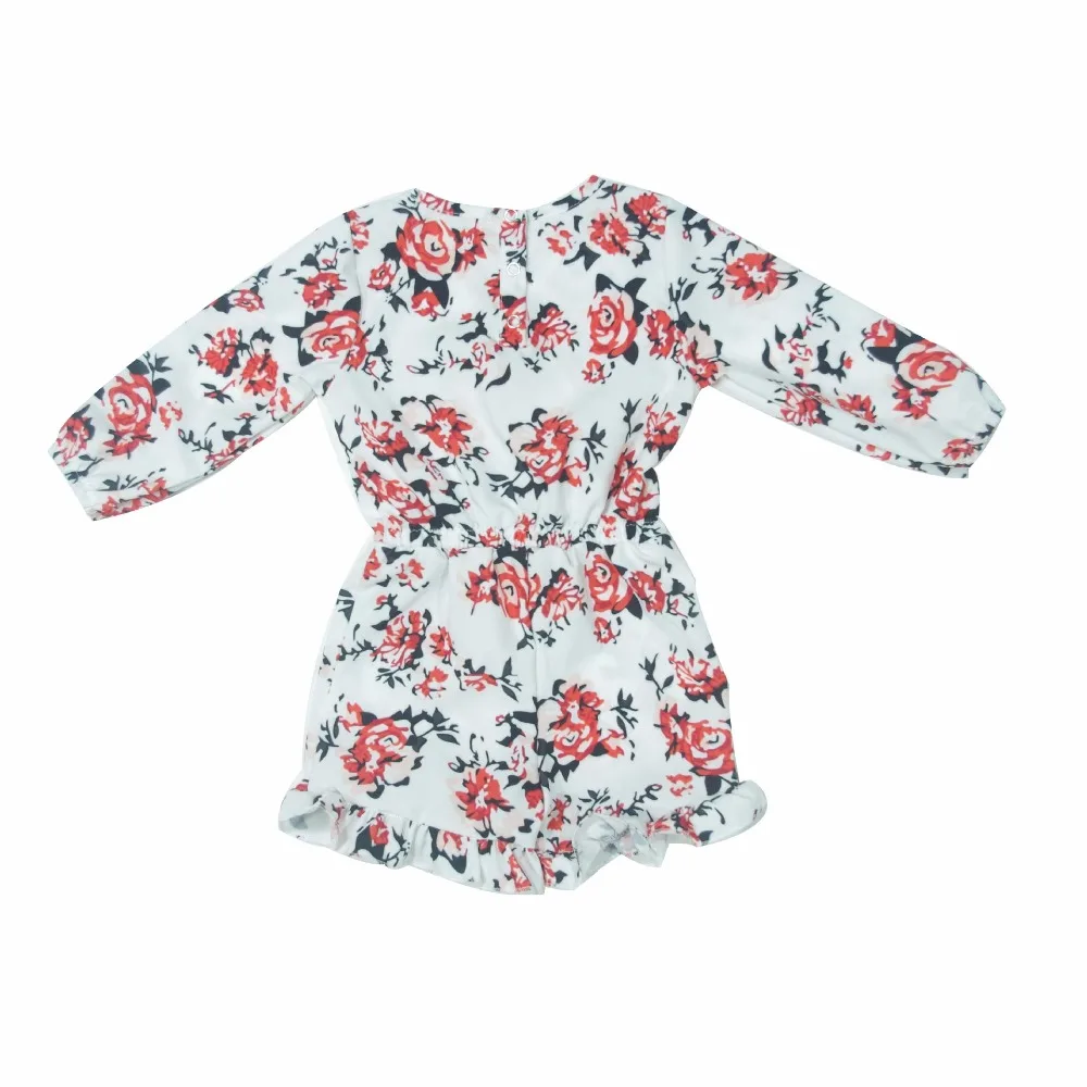 2017 NewBorn Baby Girl Floral print ruffle white Romper Long Sleeve Cotton Baby Girl Clothes