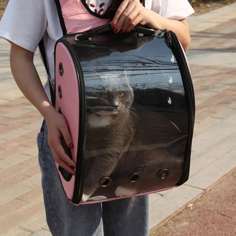 

Cat Backpack Carrier Portable Traveler Handbag for Pet Small Dog with Space Transparent Vision Cushion-Mat