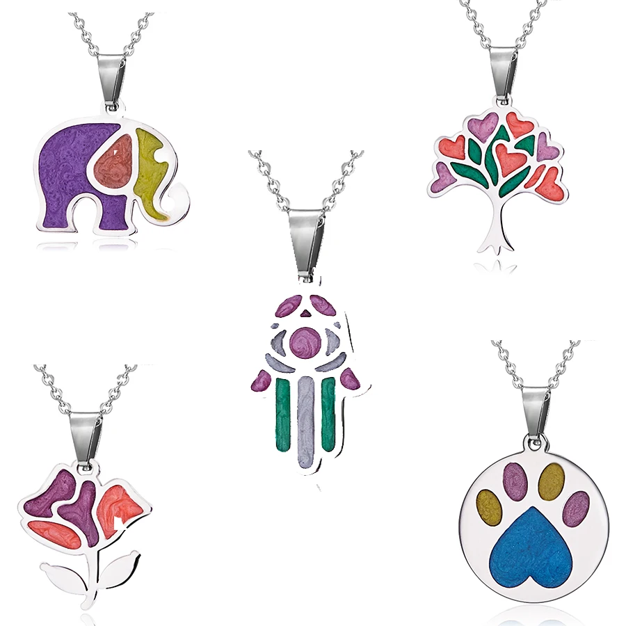 

New Footprints Dog Claw Stainless Steel Enamel Hamsa Tree Flower Animal Elephant Jewelry Necklaces & Pendants Christmas Gifts