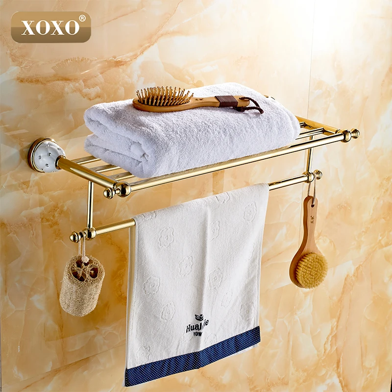 Xoxonew поступление Вешалки для полотенец Роскошные Ванная комната accesserries золотой отделкой Для ванной Полотенца Полки Полотенца бар Для