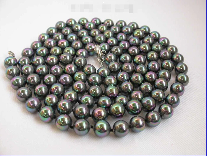 

FREE shipping>>>>stunning long 50" 10mm round Tahiti black south sea shell pearls necklace 6.07