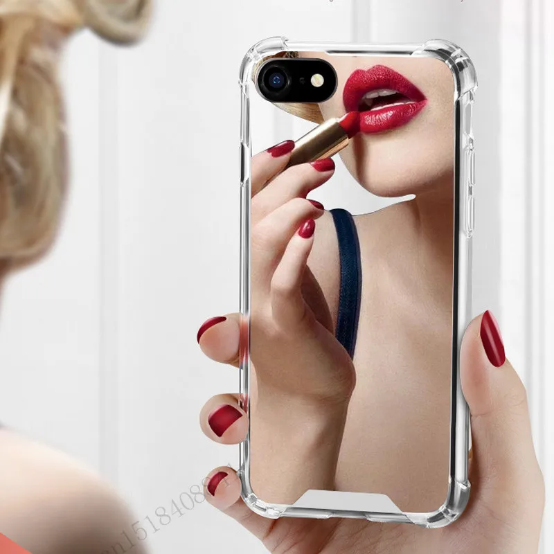 

Luxury Mirror Capa Soft Silicon Case for iPhone 6 6S 7 plus 8 plus X case Anti Shock Hard Acrylic + TPU Cover Back black case