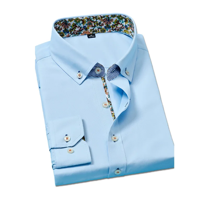 Новинка, модная мужская одежда, приталенная Мужская рубашка с длинным рукавом, без карманов, классические мужские рубашки, официальная деловая рубашка - Цвет: Небесно-голубой