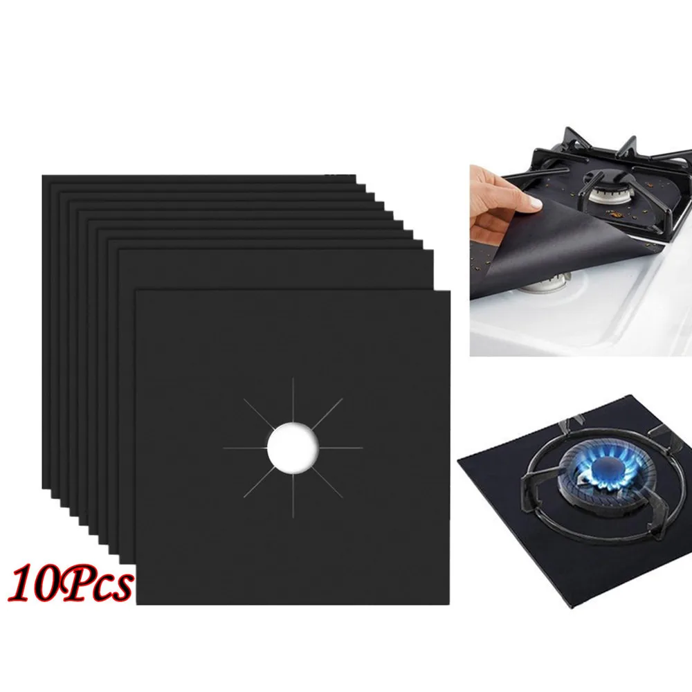 10Pcs Home Kitchen Teflon Gas Hob Protector Liner Reusable Gas Range