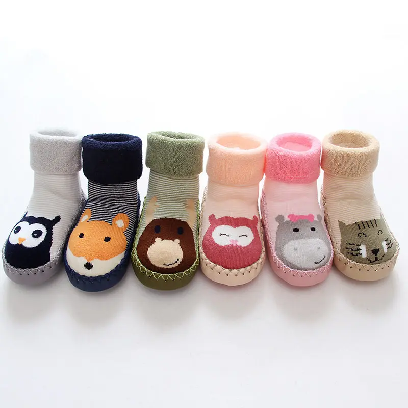 Детские носки-тапочки детские носки с героями мультфильмов подарок для малышей, детские домашние носки-тапочки толстые Нескользящие махровые носки с кожаной подошвой