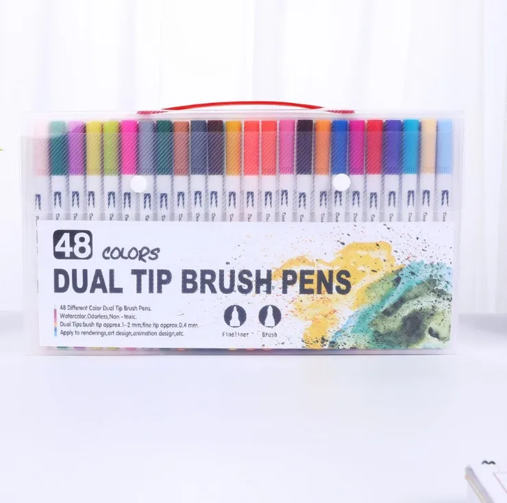 Dual Brush Art Markers Pen Fine Tip and Brush Drawing Painting Watercolor Pens for Coloring Manga Calligraphy - Цвет: 48colors