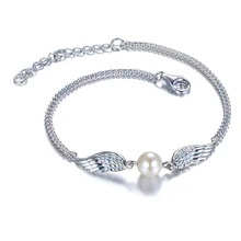 Высокое качество Винтаж S925 Серебряные женские браслеты Крылья Ангела жемчужный браслет Дружба Ювелирные изделия Браслеты на запястье Femme Вечерние