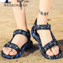 Пляжная Летняя обувь Для мужчин Римские сандалии с камуфляжным принтом; летние туфли на плоской подошве Для мужчин Повседневное флип-флоп водных видов спорта; Calzado Hombre