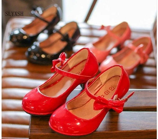 

SLYXSH Fashion Patent Sandals High Heels Children Princess Shoes 2018 Spring Children Shoes Girls Sandals Shoes Pink Red Black