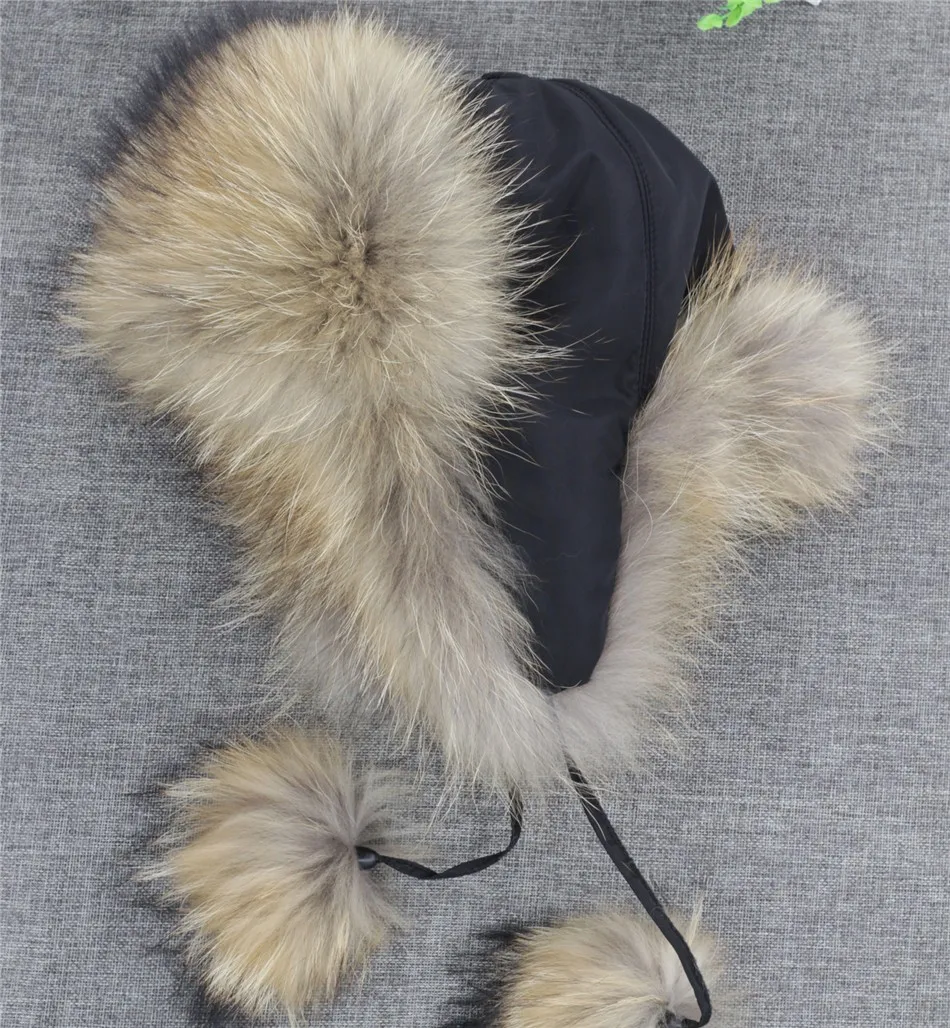 mens mad bomber hat 2020 100% Real Fox Fur Hat Women's Russian Ushanka Aviator trapper snow skiing Hat caps earflap winter raccoon fur Bomber hat sheepskin bomber hat