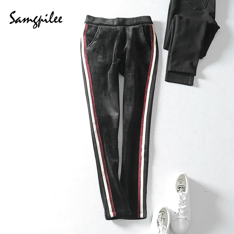 Rayas Tejido Plano Tamaño longitud Samgpilee Elástico Más Nuevo Pantalones A Invierno Cintura 2018 Black 27 Tobillo Lápiz Mujeres Medio Moda Casual 33 qw0PxOR