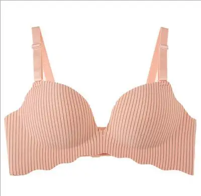 Baharcelin ABC чашки новые женские молодая девушка Push-Up Bra Бесшовные провода бесплатно французские Романтический собрались полосатый бюстгальтер милые женское бра - Цвет: pink