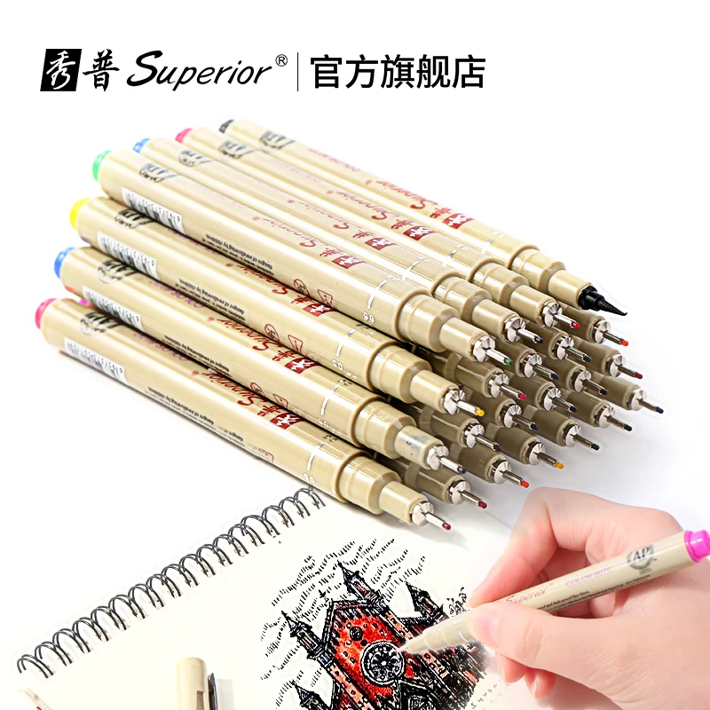 

Superior Fineliner 12pcs/set Sketch Art Marker Pen Different Tip Sizes Black Pigment Liner Water Based For Drawing Handwriting