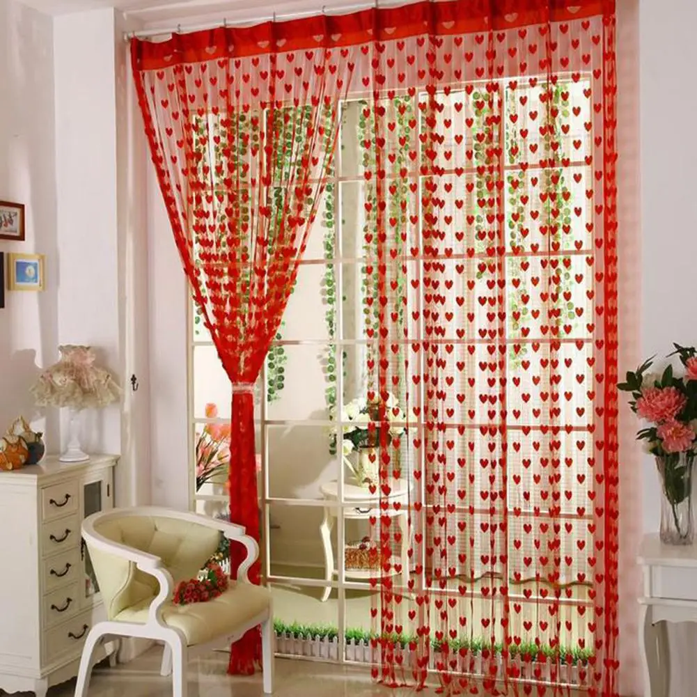 

TPFOCUS 100*200cm Romantic Heart-shaped String Sheer Window Curtain for Living Room Bedroom