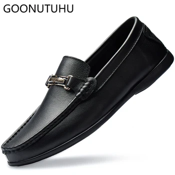 

2019 new fashion men's shoes casual genuine leather cow loafers male classic white black slip on shoe man driving shoes for men
