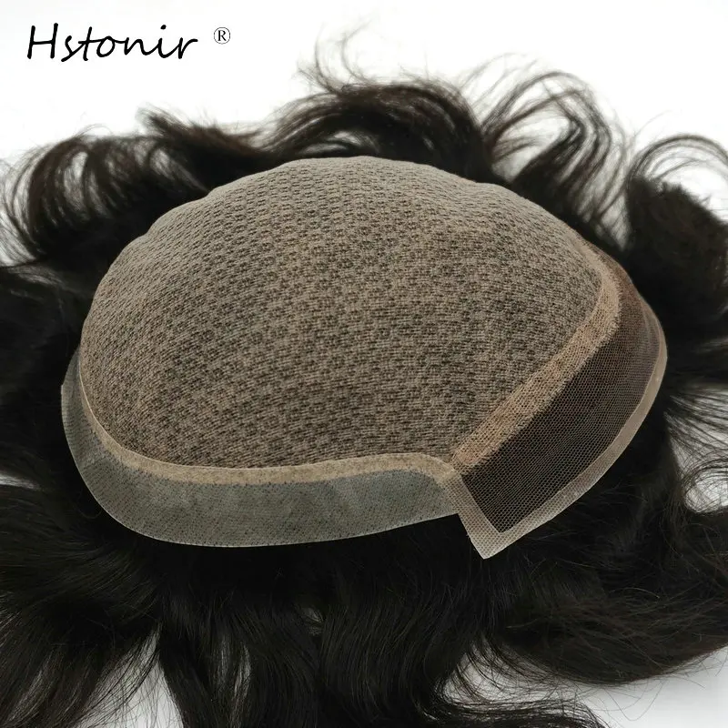 

Hstonir Pure Handmade Mens Toupee Silk Base With Swiss Lace Thin Skin Men Remy Hair Systems H032