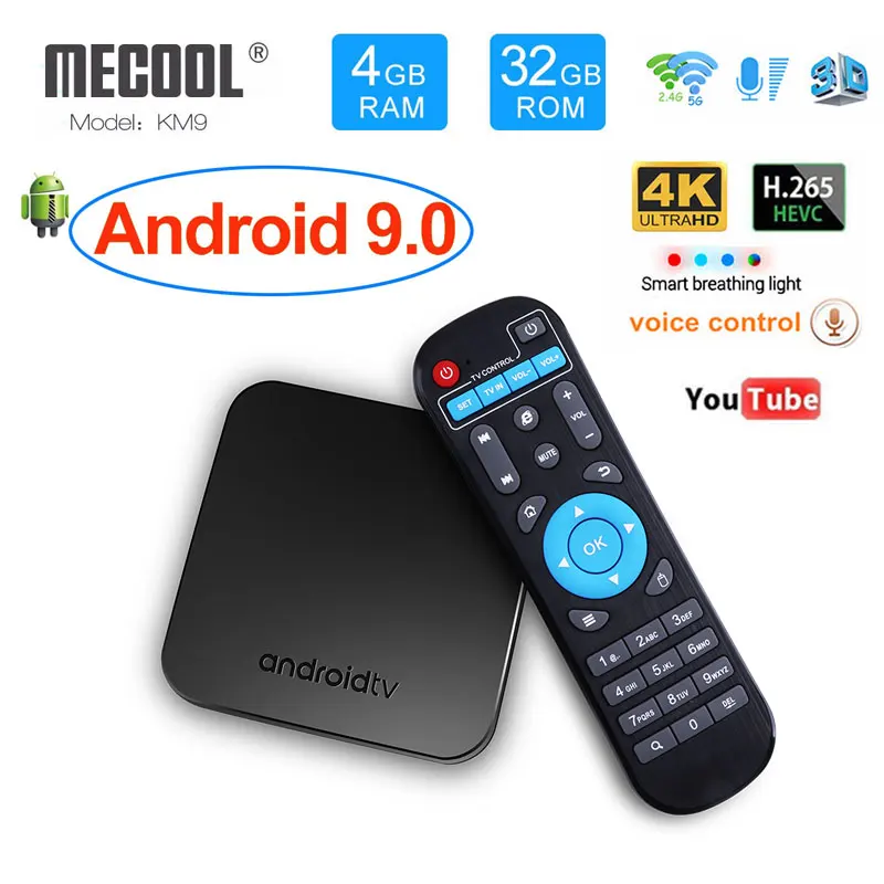 

Mecool KM9 S905X2 Android 9.0 Smart TV Box 2.4G/5G WiFi 4GB DDR4 RAM 32GB ROM BT 4.1 H.265 HEVC Set Top Box 4K Media Player