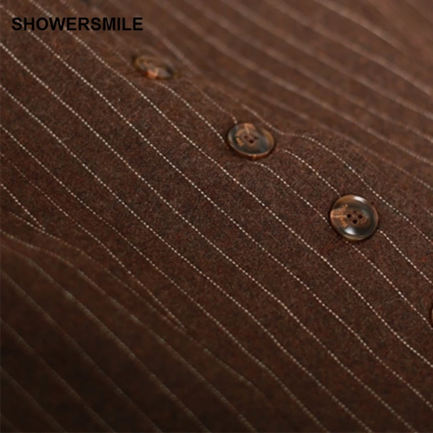 SHOWERSMILE Woolen Suit Vest Women Short Female Waistcoat Brown Striped 2018 Autumn Winter Patchwork Sleeveless Women's Vests