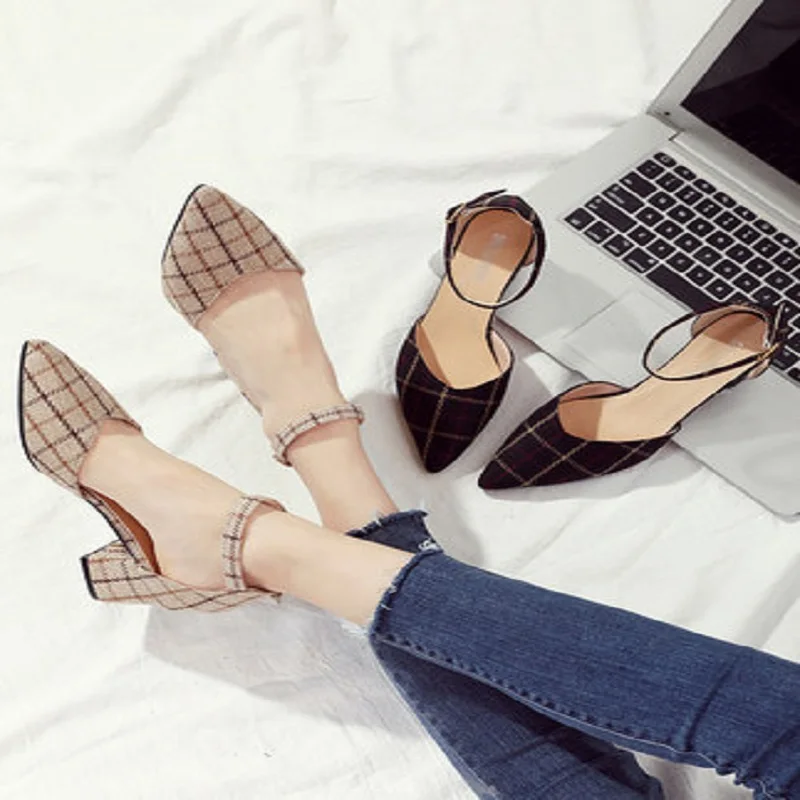 

Beautiful shoes 2019 spring new square sexy hollow thin pointed thick high heel shoes single shoes