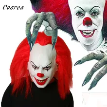 Красные волосы страшный латекс Стивен Кинг это клоун Pennywise Косплей Костюм маска для вечеринки платье смешной Джокер, клоун маски реквизит подарок