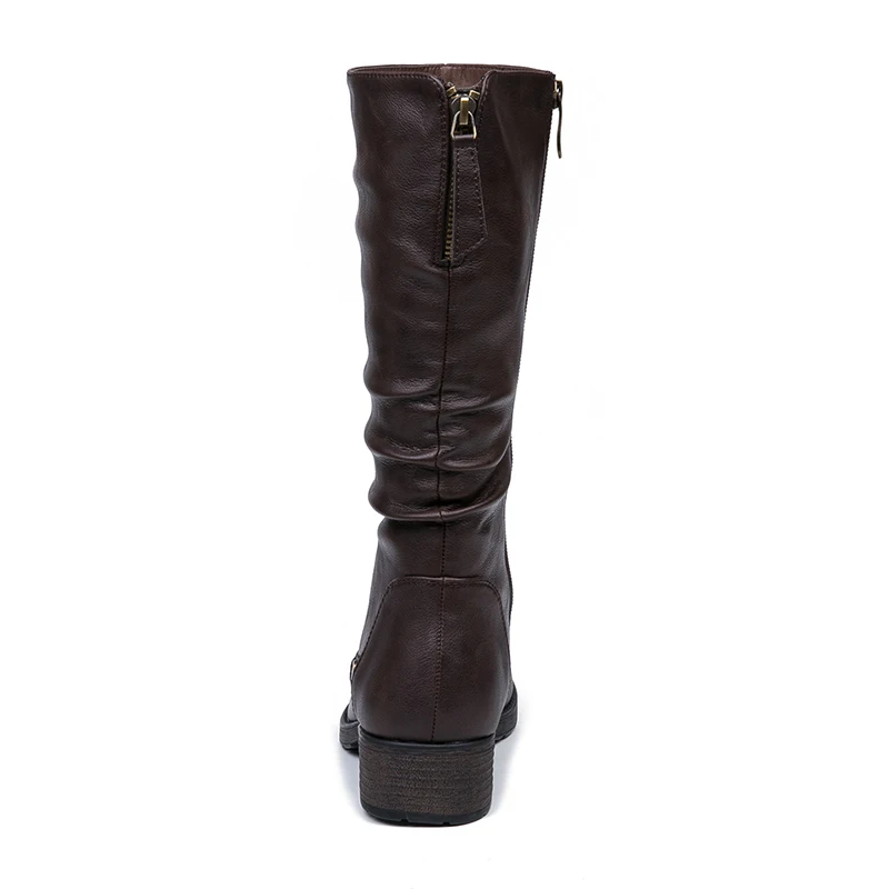 IMG_5620AIMEIGAO New Autumn Winter Mid-calf Women Boots Flats Heels Warm Plush PU Leather Boots High Quality Knee High Boots