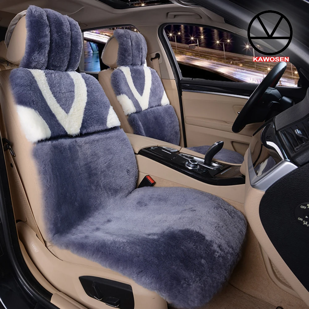 

KAWOSEN Australian Sheepskin Seat Cover, Pure Natural Wool Car Seat Cover, Whole Sheepskin Fur Car Cushion with Pattern WSCP04