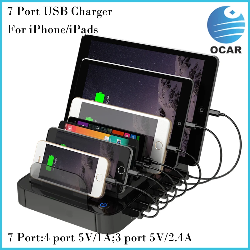 Free Shipping EU Plug USB Charging Station 7 Port Black USB Charger for